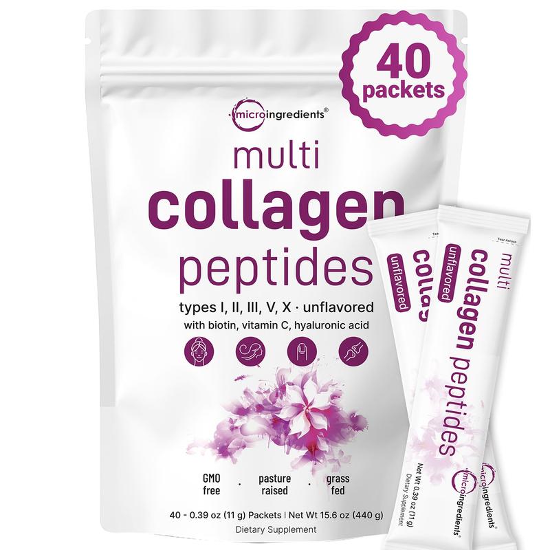 icro Ingredients Multi Collagen Peptides Powder - Hydrolyzed Protein Peptides (Tipe I, II, III, V, X) with Hyaluronic Acid, Biotin & Vitamin C UnflavoredMulti Collagen Peptides PowderBrand: Micro Ingredients
Ingredient Feature: Gluten Free, GMO Free, Sugar Free, Lactose Free, Soy Free, Dairy Free
Dietary Supplement Disclaimer: Yes
Flavor: Unflavored
Health Benefits: Hair & Nail Care, Skin Care
Quantity Per Pack: 1
Shelf Life: 720 days
Product Form: Powder
Manufacturer: Mico Ingredients
Age Warning: No
Ingredients: Multi Collagen Peptides Powder
Region of Origin: USAMulti Collagen Peptides PowderML Clinic  for Wellness