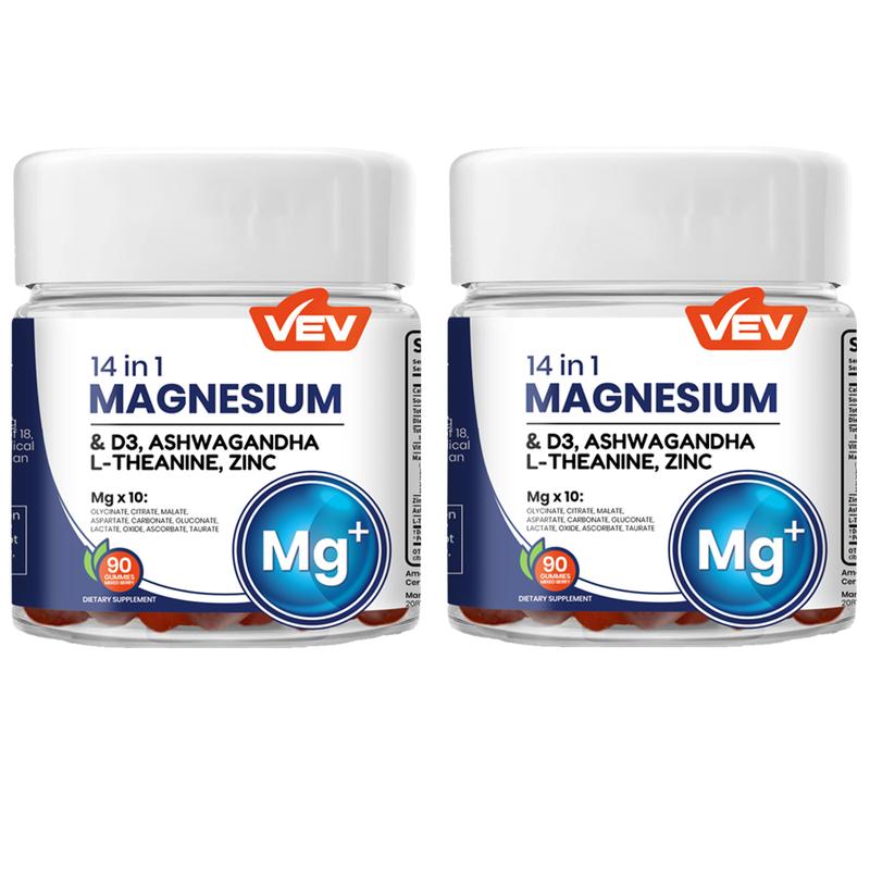 14-in-1 Magnesium Gummies with Ashwagandha, L-Theanine, Vitamin D3 & Zinc, Edible Healthcare Dietary14-in-1 Magnesium GummiesBrand: VEV
Dietary Supplement Disclaimer: Yes
Ingredient Feature: Vegan, Sugar Free
Dietary Needs: Vegan, Vegetarian
Age Group: Adults
Quantity Per Pack: 90
Pack Type: Single Item
Shelf Life: 24 Months
Product Form: Gummy
Region of Origin: USA
Age Warning: Yes
Ingredients: Zinc, Vitamin D3, Ashwagandha, L-Theanine, Magnesium Glycinate14-in-1 Magnesium GummiesML Clinic  for Wellness